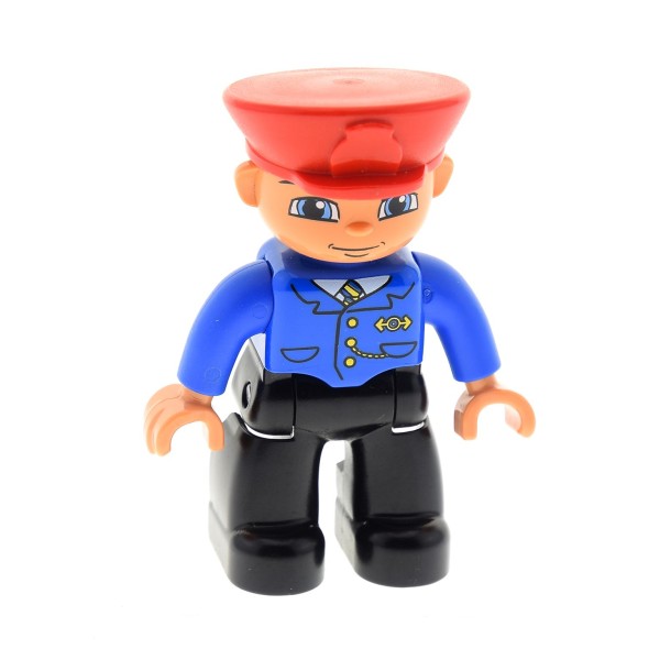 1x Lego Duplo Figur Mann schwarz Krawatte blau Eisenbahn Kontrolleur 47394pb051a
