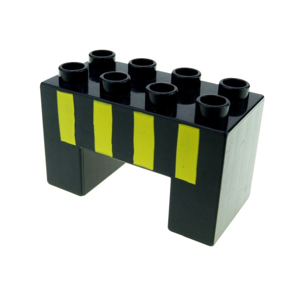 1 x Lego Duplo Brücken Bau Stein schwarz gelb gestreift 2x4x2 mit 2x2 Ausschnitt Intelli Eisenbahn Rammbock Stoppstein 9125 3325 6394pb01