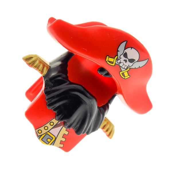 1x Lego Duplo Piraten Figur Helm rot Bart schwarz Hut Totenkopf 7881 54062pb01