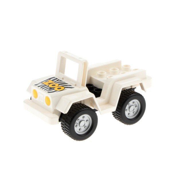 1x Lego Duplo Fahrzeug Auto Quad weiß bedruckt Zoo Zebra Muster 98189pb01