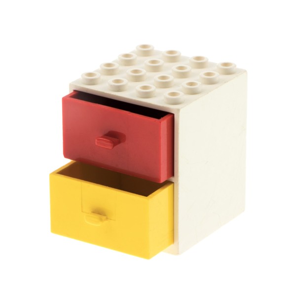 1x Lego Schrank creme weiß 4x4x4 Schubladen rot gelb Homemaker Puppenhaus 2 / 3