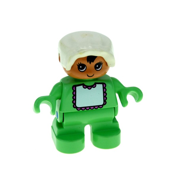 1xLego Duplo Figur Kind Baby hell grün B-Ware abgenutzt Lätzchen Haube 6453pb032