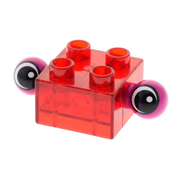 1x Lego Duplo Tier 2 Augen transparent rot 2x2 seitlich am Bau Stein 3264 40703a