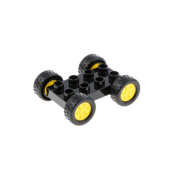 1x Lego Duplo Fahrgestell Auto Räder schwarz 2x4 Felge gelb Achse fest 12591c02