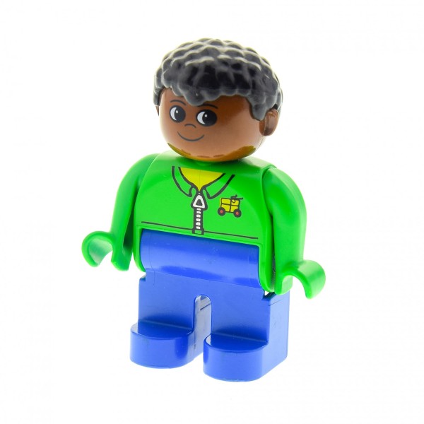 1x Lego Duplo Figur Mann blau Jacke grün Kopf braun Haare schwarz 4555pb179
