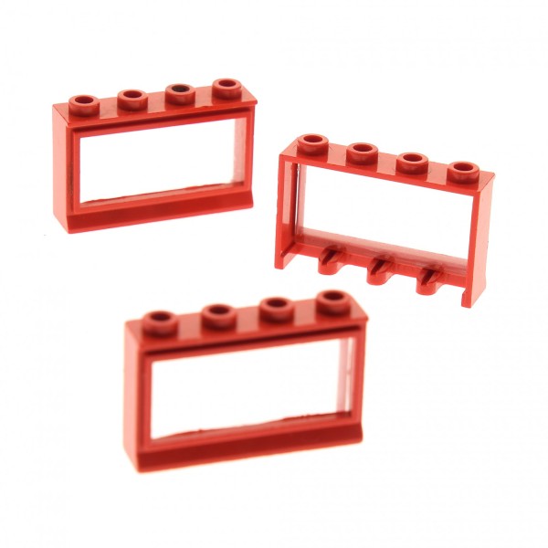 3 x Lego System Fenster Rahmen rot transparent weiss 1x4x2 Haus Window 453
