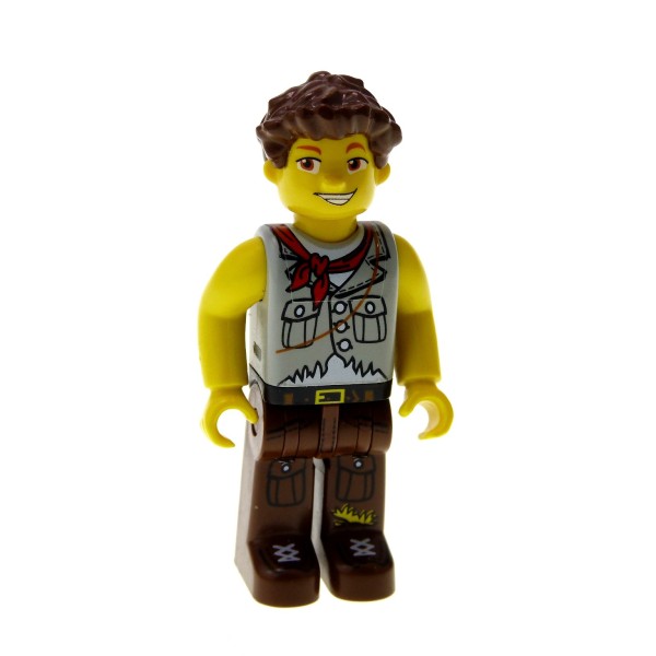 1 x Lego System Figur 4 Juniors Creator Mann Junge Jake Weste grau gelb Hose braun Haare braun 4177 4118 cre002