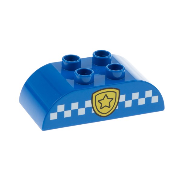 1x Lego Duplo Motiv Bau Stein blau 2x4 bedruckt Polizei Stern gelb 98223pb020