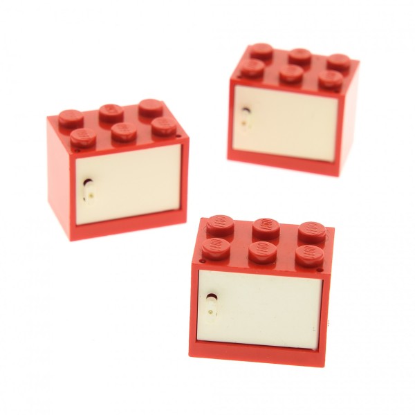 3x Lego Schrank rot 2x3x2 Tür weiß rechts Kiste Box Noppen voll 453221 4533 4532