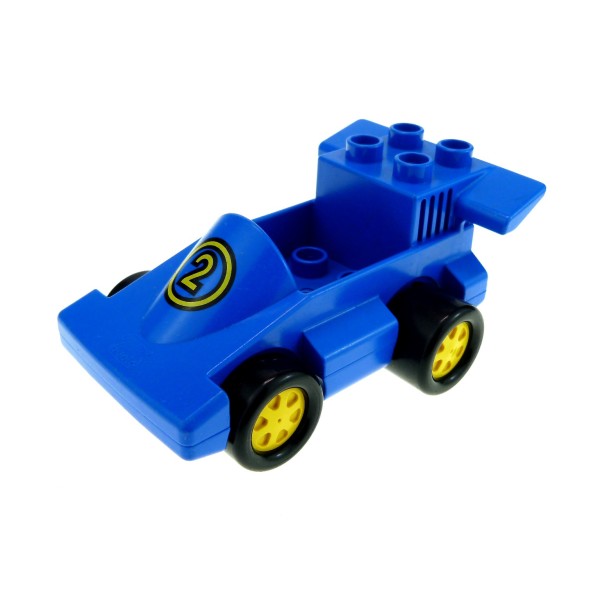 1x Lego Duplo Fahrzeug Rennwagen Nr. 2 blau 4 Noppen im Sitz Auto 2217c01pb01