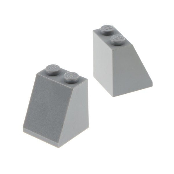 2x Lego Dachstein neu-hell grau 65° 2x2x2 schräg Steine mit Boden Röhre 3678b