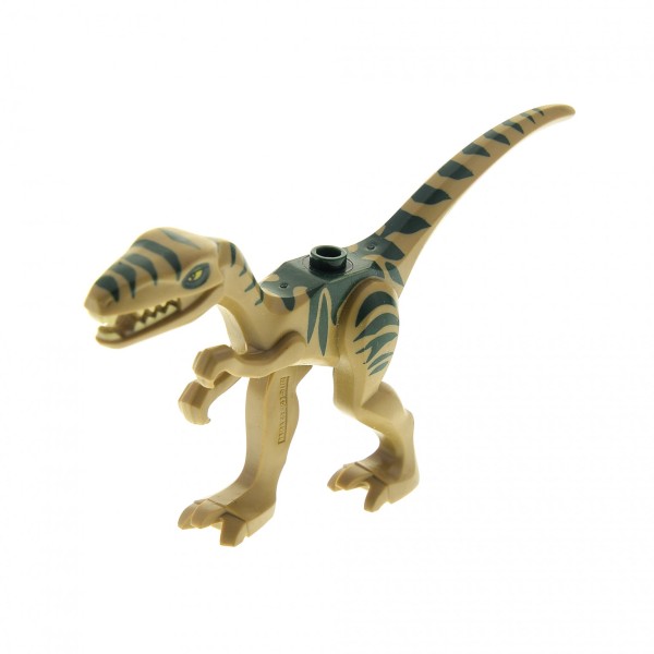 1x Lego Tier Dinosaurier Coelophysis dunkel beige Streifen grün 98166pb01