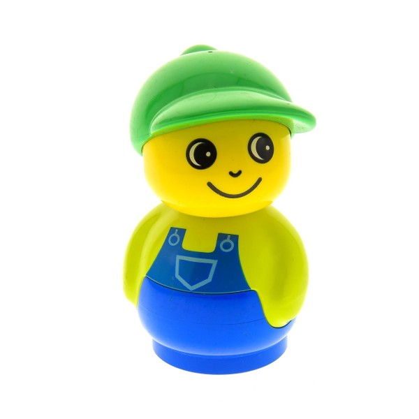 1x Lego Duplo Primo Figur Junge B-Ware abgenutzt blau grün Latzhose baby021