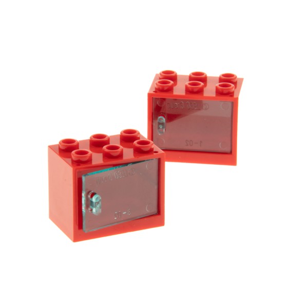 2x Lego Schrank Gehäuse 2x3x2 rot Tür transparent blau Kiste Container 4533 4532b