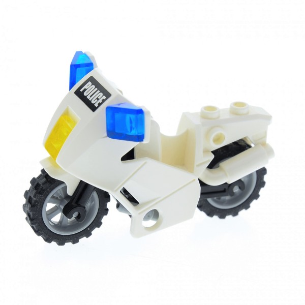 1x Lego Motorrad weiß Sticker Police schwarz Räder grau Set 7235 52035c01pb06