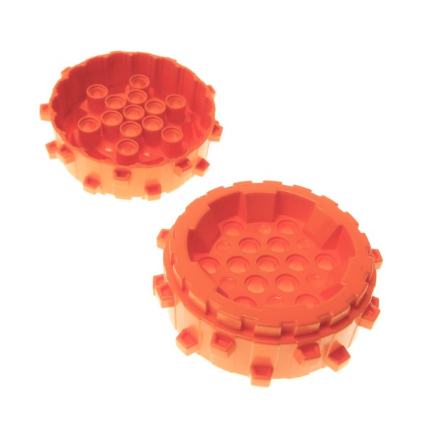 2x Lego Hartplastik Rad mit kleinen Stollen orange Bohrkopf 6062139 64711