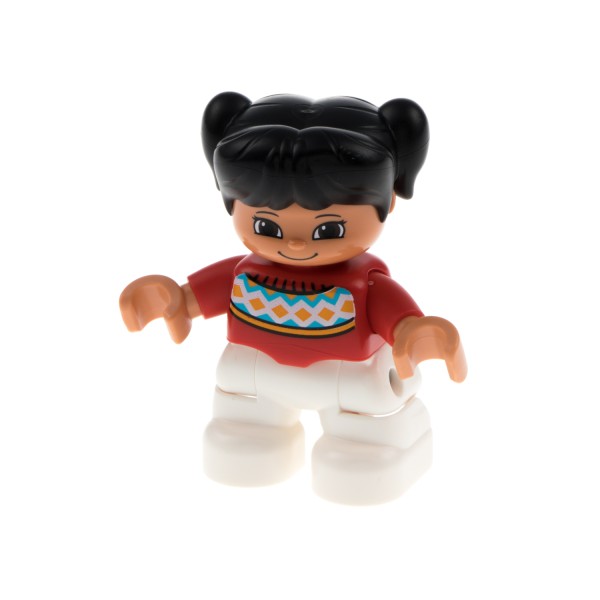 1x Lego Duplo Figur Kind Mädchen weiß Pullover rot Haare Zöpfe 47205pb036