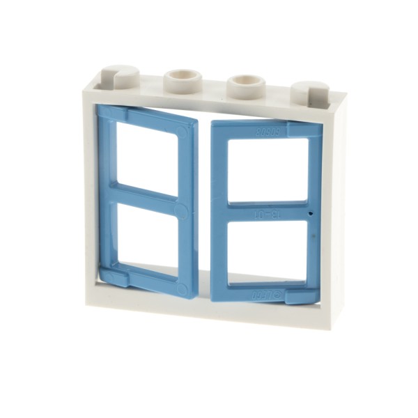 1x Lego Fenster Rahmen 1x4x3 weiß Flügel Laden 1x2x3 hell blau dick 60608 60594