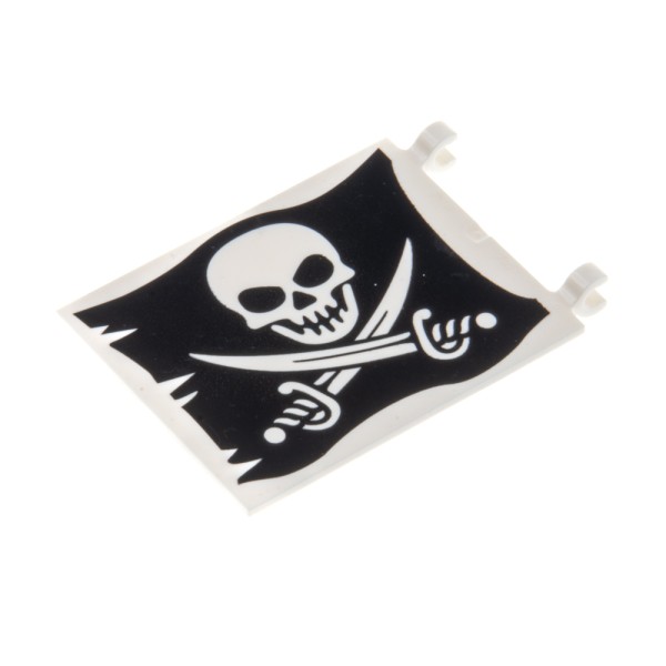 1x Lego Fahne 6x4 weiß bedruckt Toten Schädel Messer schwarz Piraten 2525pb008