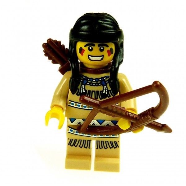 1x Lego Figur Minifiguren Indianer Frau beige Squaw Pfeil Bogen col01-1 col001
