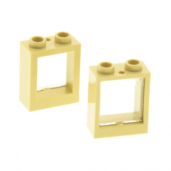 2x Lego Fenster Rahmen beige tan 1x2x2 mit Scheibe 86209 60601 60592