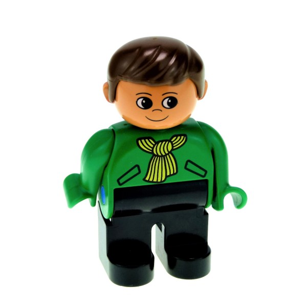 1x Lego Duplo Figur Mann schwarz Jacke grün Schal gelb Vater 4555pb190