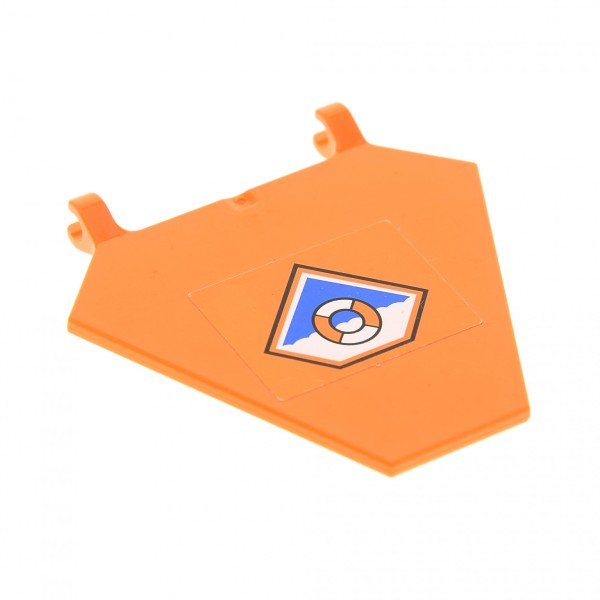 1 x Lego System Fahne orange 5 x 6 Schild Flagge Banner mit Küstenwache Coast Guard Logo Sechseckig mit 2 Clips für Set 7738 x1435pb005
