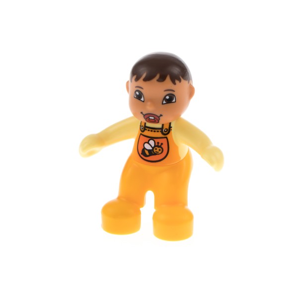 1x Lego Duplo Figur Kind Baby orange gelb Schnuller Haare braun 45010 85363pb003