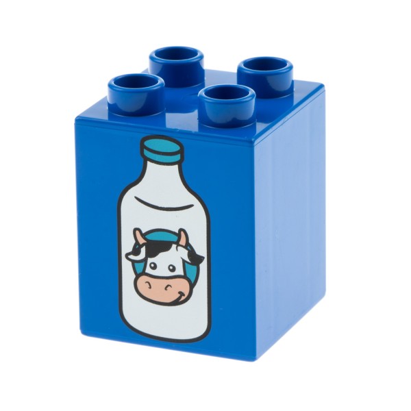 1x Lego Duplo Motiv Bau Stein blau 2x2x2 bedruckt Kuh Milch Flasche 31110pb096
