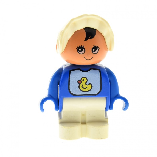 1x Lego Duplo Figur Kind Baby weiß blau B-Ware abgenutzt Aufdruck Ente 4943pb001