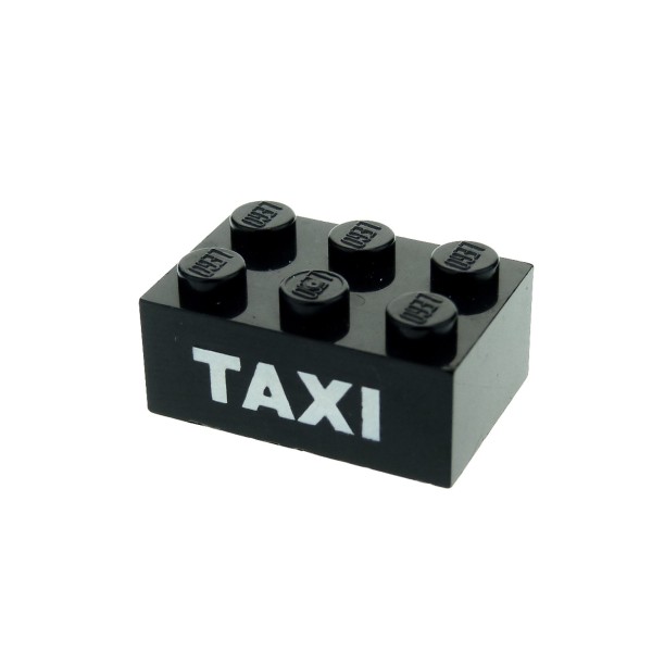 1x Lego Bau Stein 2x3x1 schwarz Basic bedruckt mit Taxi dick weiß 3002oldpb04