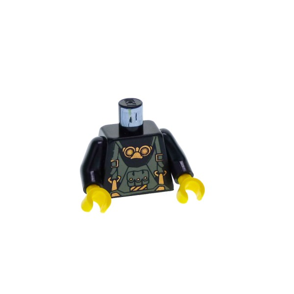 1 x Lego System Torso Oberkörper Figur Mann Torso schwarz bedruckt mit Overall Brille Arme schwarz Hand gelb 973px143c01