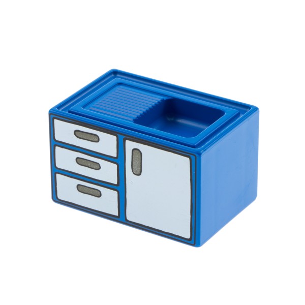1x Lego Duplo Möbel Spüle blau weiß bedruckt Schranktüren Waschbecken 4906pb02