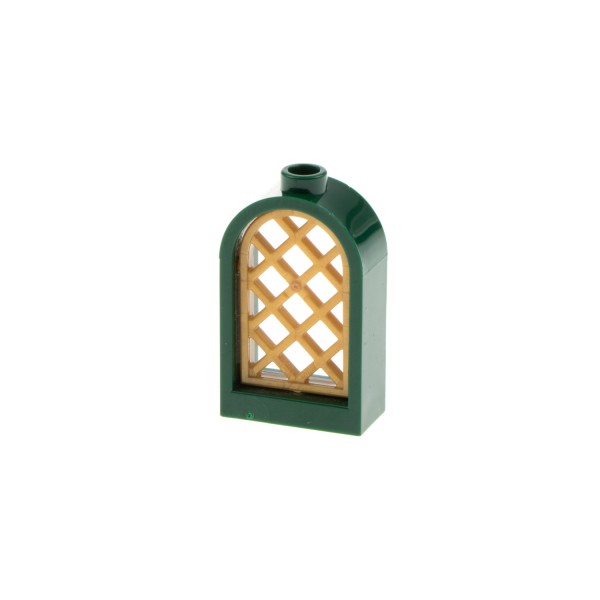 1x Lego Fenster Rahmen 1x2x2 dunkel grün Gitter gerade perl gold 30046 30044