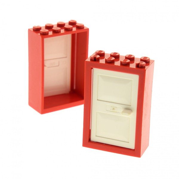 2x Lego Tür Rahmen 2x4x5 rot Türblatt weiß Haus 4130 4131 4130c02