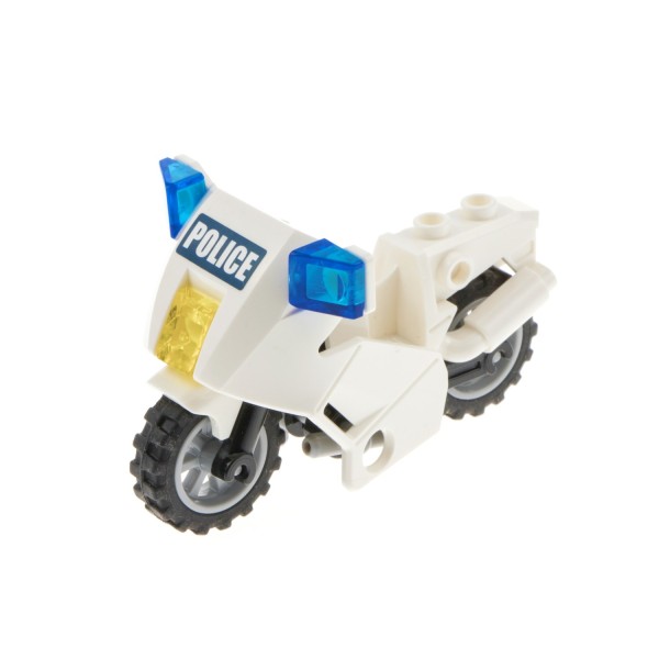 1x Lego Motorrad weiß Räder hell grau Sticker Police dunkel blau 52035c02pb10