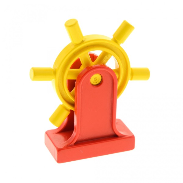 1x Lego Duplo Steuer Rad gelb Halter rot Schiff Boot Set 2454 1041 4657 4658c01