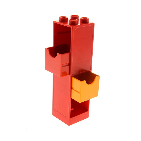 1 x Lego Duplo Möbel Regal rot 2x2x6 Schrank Säule mit 2x Schublade 2x2 hell orange rot Wohnzimmer Büro Küche Puppenhaus 4164492 6471 6462
