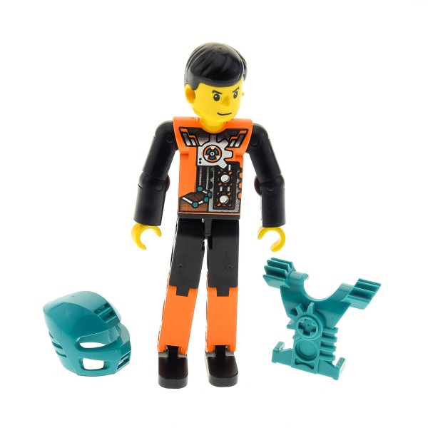 1x Lego Technic Figur Mann schwarz orange Brustpanzer Helm türkis 8305 tech027a