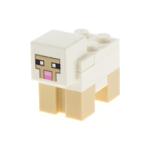 1x Lego Figur Minecraft Tier Schaf weiss beige 2x2 Platte 19727pb002 minesheep01