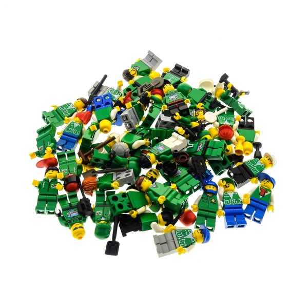 5 x Lego System City Mini Figuren Town Figur Torso grün bedruckt bunt mit Zubehör Haare Kopfbedeckung zufällig gemischt 
