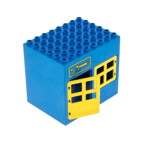 1x Lego Duplo Gebäude Werkstatt 6x8x6 B-Ware abgenutzt blau gelb 2208 2204pb01