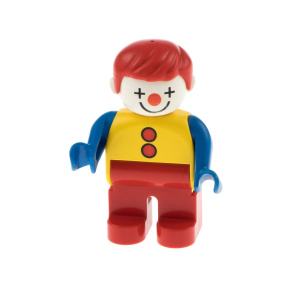 1x Lego Duplo Figur Mann rot Clown Oberteil gelb blau Haare rot 4555pb002