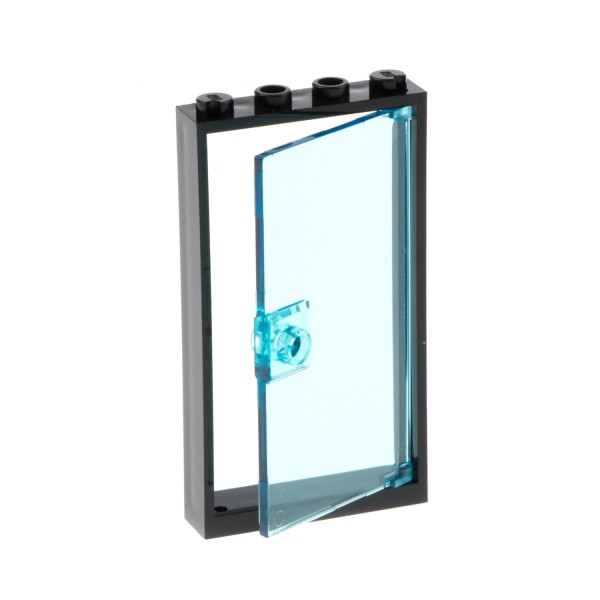 1x Lego Tür Rahmen 1x4x6 schwarz Scheibe transparent hell blau 60616 60596