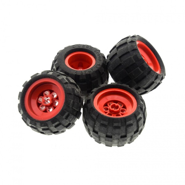 4x Lego Technic Rad 43.2x28 S schwarz Felge rot Ballon Reifen 6579 6580c01