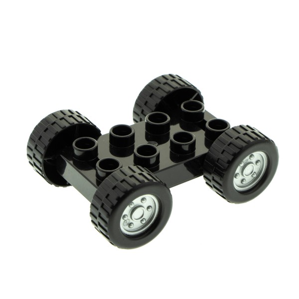 1x Lego Duplo Fahrgestell Auto Räder schwarz Felge metallic silber 88760c02pb02