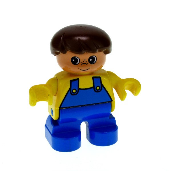 1x Lego Duplo Figur Kind Junge blau Latzhose Pullover gelb Haare braun 6453pb006