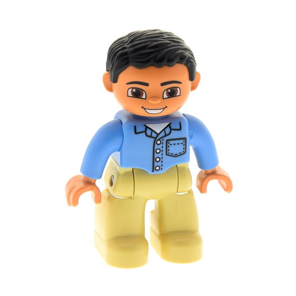 1x Lego Duplo Figur Mann beige Hemd hell blau Augen braun 10505 47394pb159