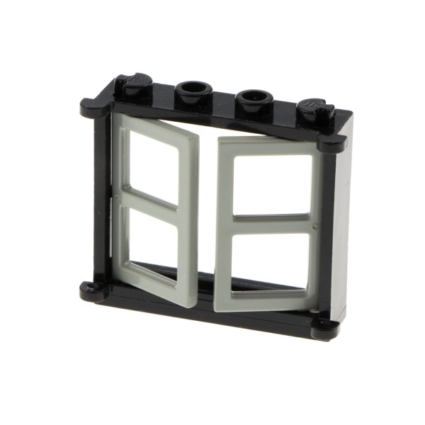 1x Lego Fenster Rahmen 1x4x3 schwarz Scheibe alt-hell grau 385326 3854 3853
