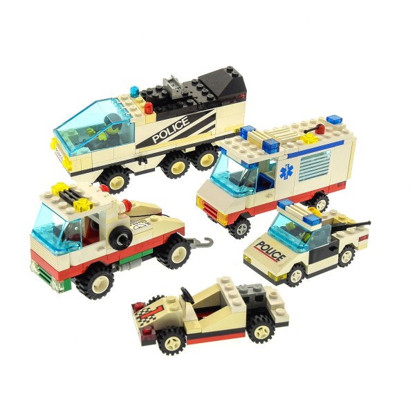 1 x Lego System Fahrzeug Set für Modell 6450 Electric Licht & Sound Polizei Truck 6666 Ambulanz 6472 Abschlepp Wagen Auto weiss schwarz vergilbt geprüft unvollständig 